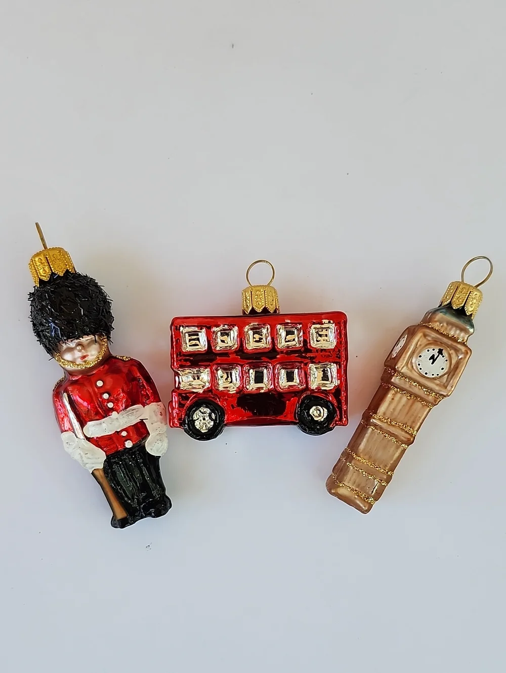KORONEX LONDON THEMED SMALL HAND BLOWN GLASS ORNAMENTS